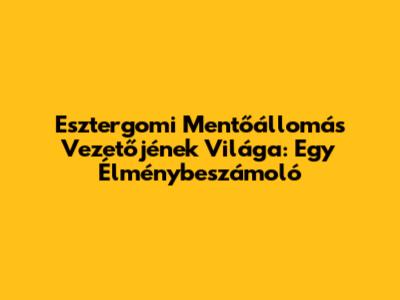 Esztergomi Mentőállomás Vezetőjének Világa: Egy Élménybeszámoló